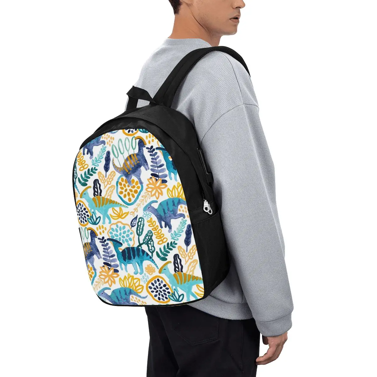Gouache Parasaurolophuses Backpack Travel Notebook Bag Computer College Student School Bag Laptop Shoulder Bags for Men Women view 3
