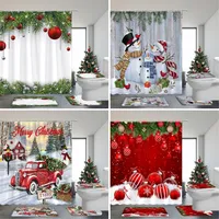 4 Pcs Christmas Shower Curtain And Rug Bathroom Set Snowman Christmas Gift Cedar Polyester Shower Curtain Bath Mat Bathroom Deco