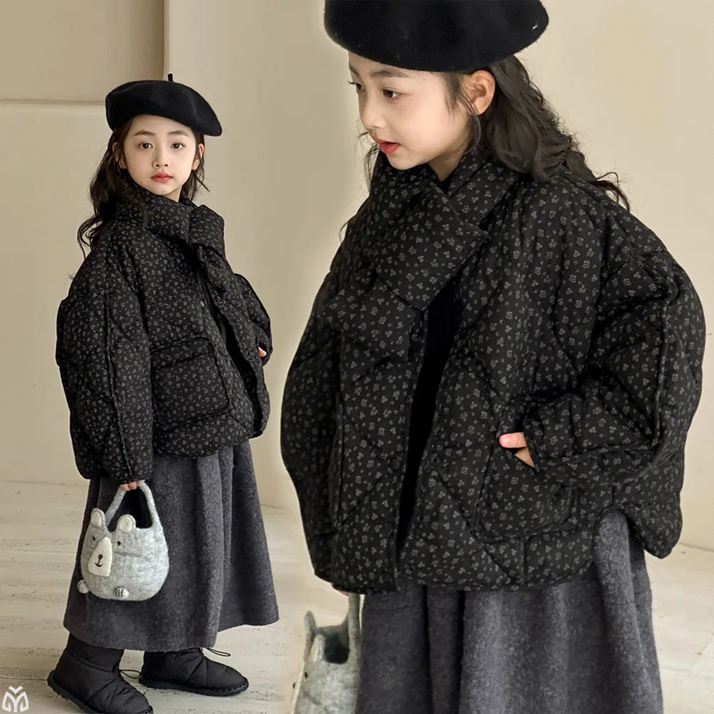 

Girls 2025 New Winter Children's Cotton-padded Clothes Thickened Jacket Winter Floral Warm Cotton Clothes