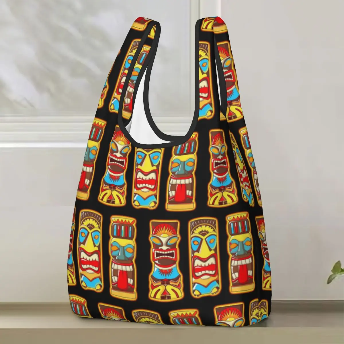 tiki-deuses-totens-idolos-retro-tropical-polinesia-sacola-de-compras-portatil-sacolas-reutilizaveis-ombro-shopper-bolsa-de-compras