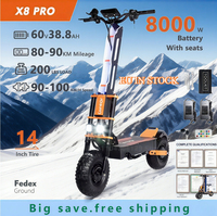 X8 PRO 8000W Dual Motor 60v Electric Scooter 14 Inch Big Off-Road Tyres Max Speed 95km/h Lcd Display Folding Escooter with Seat