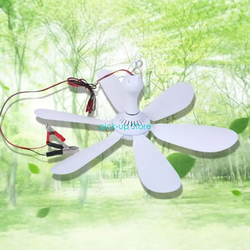 Q5WA مروحة السيارة المحمولة 12V 8W بلاستيك 6 أوراق مروحة سقف صغيرة معلقة مروحة 20inch خيمة مروحة لمكتب غرفة نوم في الهواء الطلق