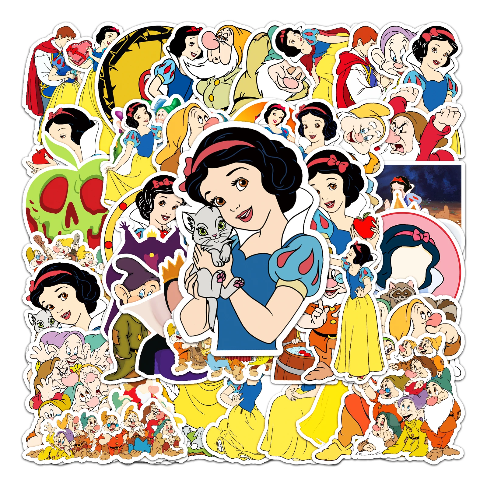 10/50 pçs disney neve branca princesa adesivos estéticos dos desenhos animados anime graffiti decalque para criança brinquedo telefone guitarra clássico brinquedos do miúdo