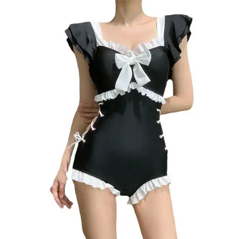 Kawaii Swimsuit Women Bikini One-Piece Monokini Sexy Push Up New Korean Fashion Swimwear Girls Padded Beach Wear Swimming Summer