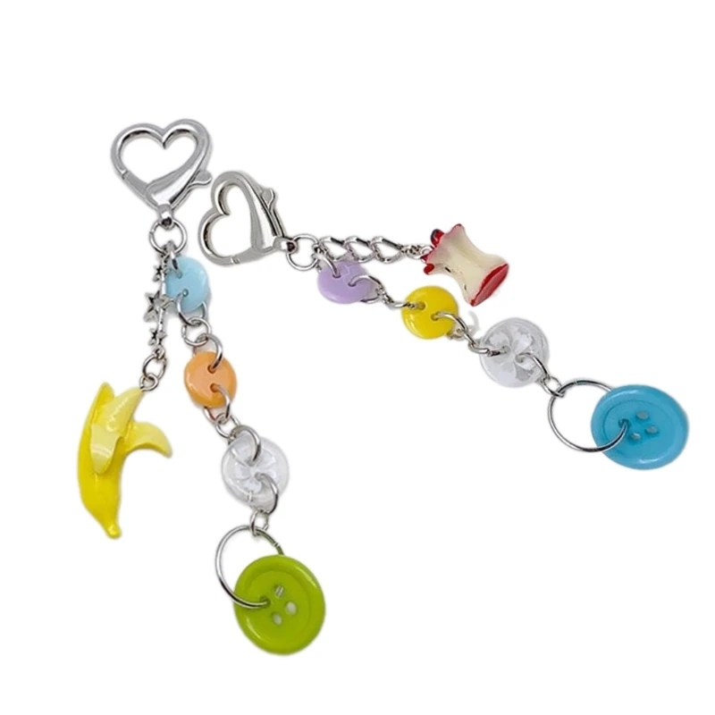 Banana Fruit Button Keychain Pendant Bag Phone Pendant Women Backpack Handbag Charm Lovely Hanging Decoration