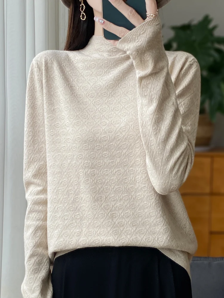 

Loose Long Sve Women's Knitted Sweater Mid-Ne Base Layer Heart-aped Design Autumn New Sle Korean Version Comfortable...
