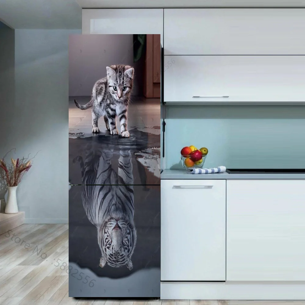 3D Fridge Sticker Customizable Giraffe Funny Cat  Poster Vinyl PVC Waterproof Home Decoration Kitchen Refrigerator Mural Sticker