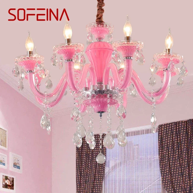 

SOFEINA Pink Crystal Pendent Lamp Art Girls' Room Candle Lamp Children's Room Living Room Restaurant Bedroom Chandelier