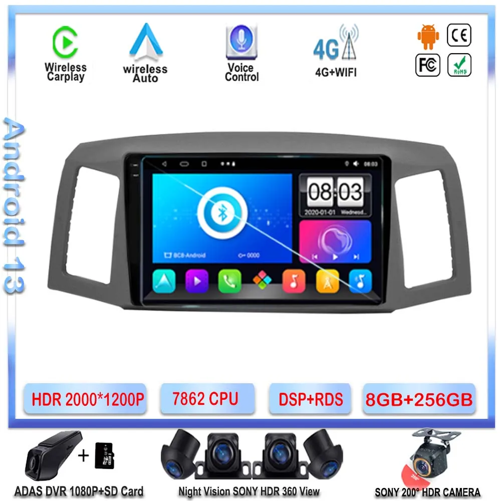 7862 CPU Android 13 For JEEP Grand Cherokee 2004-2007 LHD Carplay Stereo GPS Navigation Multimedia Player NO 2din Head Unit BT