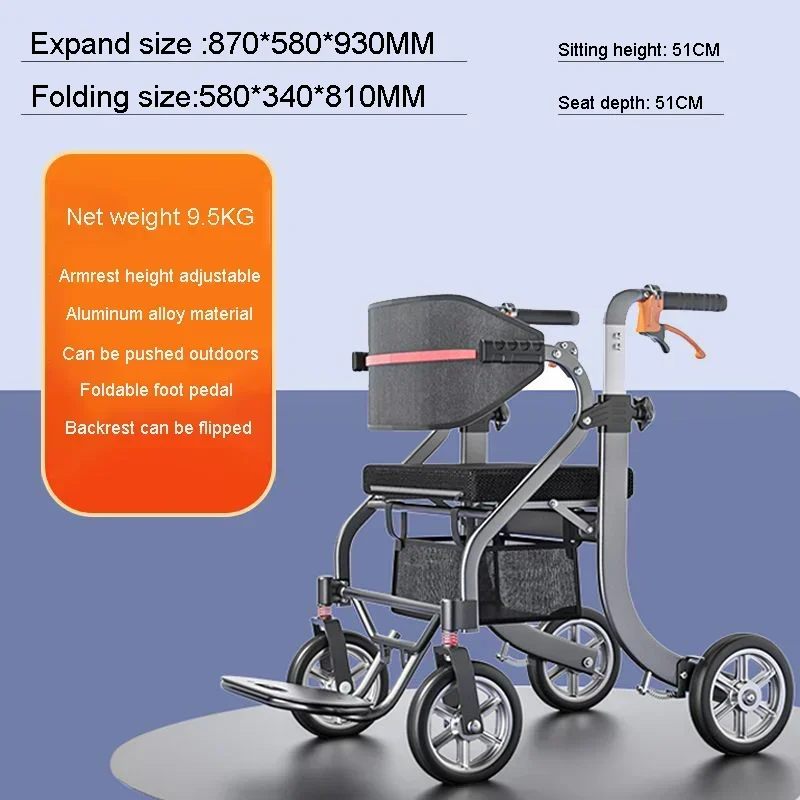 Handicapped Scooter for Elderly Rehabilitation Walking Aid Walker Rollator with Shopping Trolley