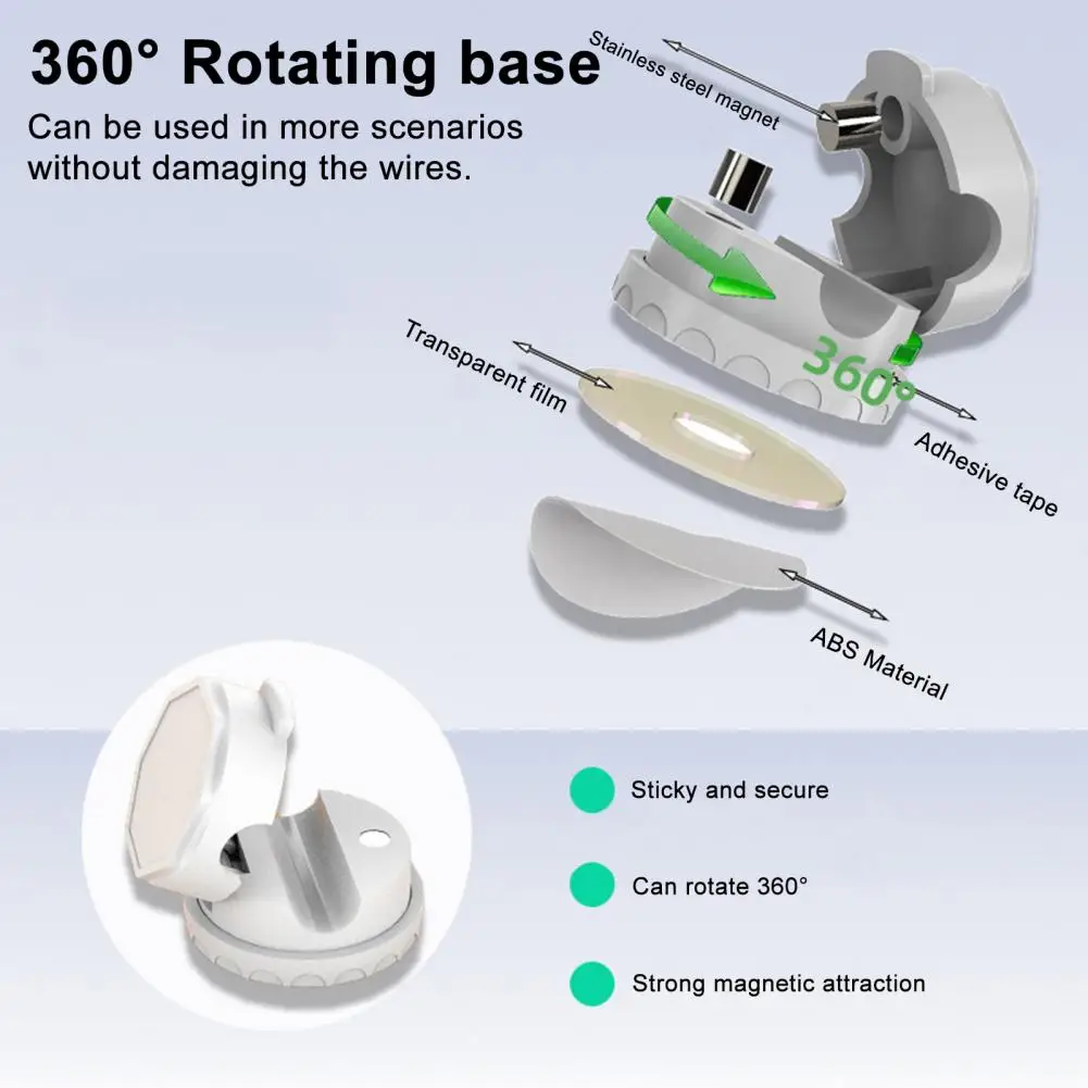 مكتب الدورية مدير الكابلات منظم الكابلات المغناطيسية 360 درجة الدورية كابل حامل مشبك إدارة الحبل ذاتية اللصق #4