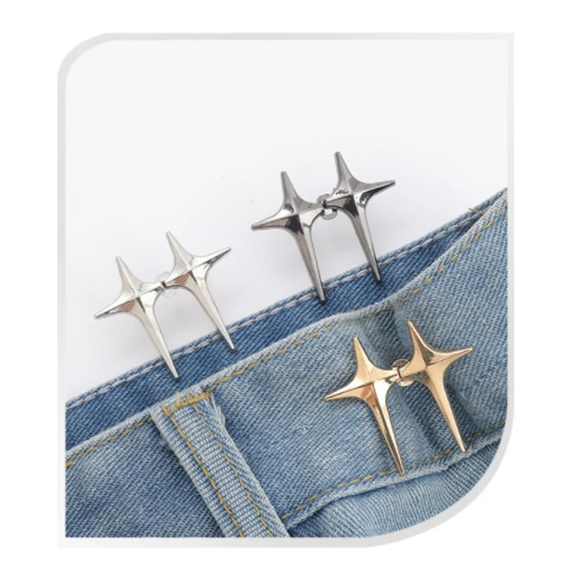 Trendy Cross Star Waist Buckle Adjustable Detachable Pants Clips Waist Tightener Nail-free Metal Button Snaps For Jeans Decor