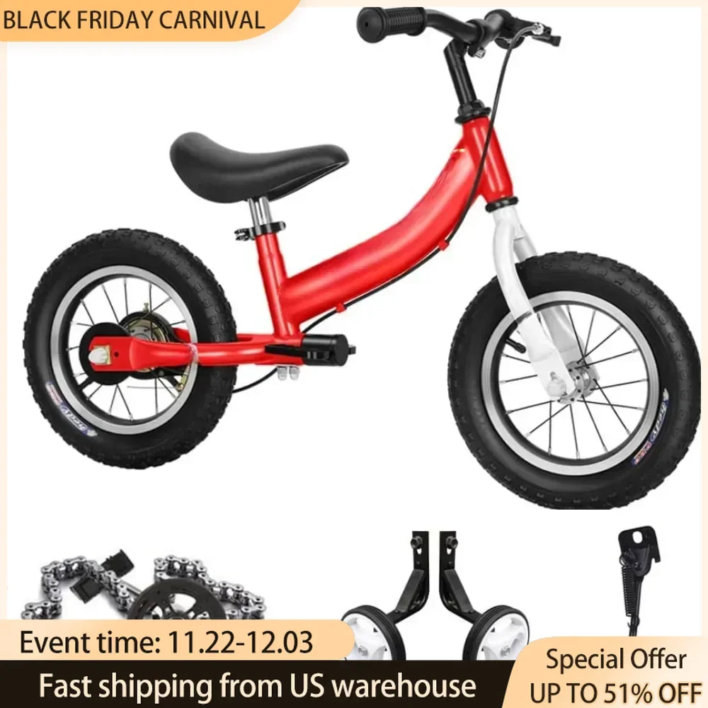 12inch Balance Bike 2 in1 for Kids 2 - 7 Years Old,Balance To Pedals Bike,Training Wheels,Brakes,Send Children on Baby Walker