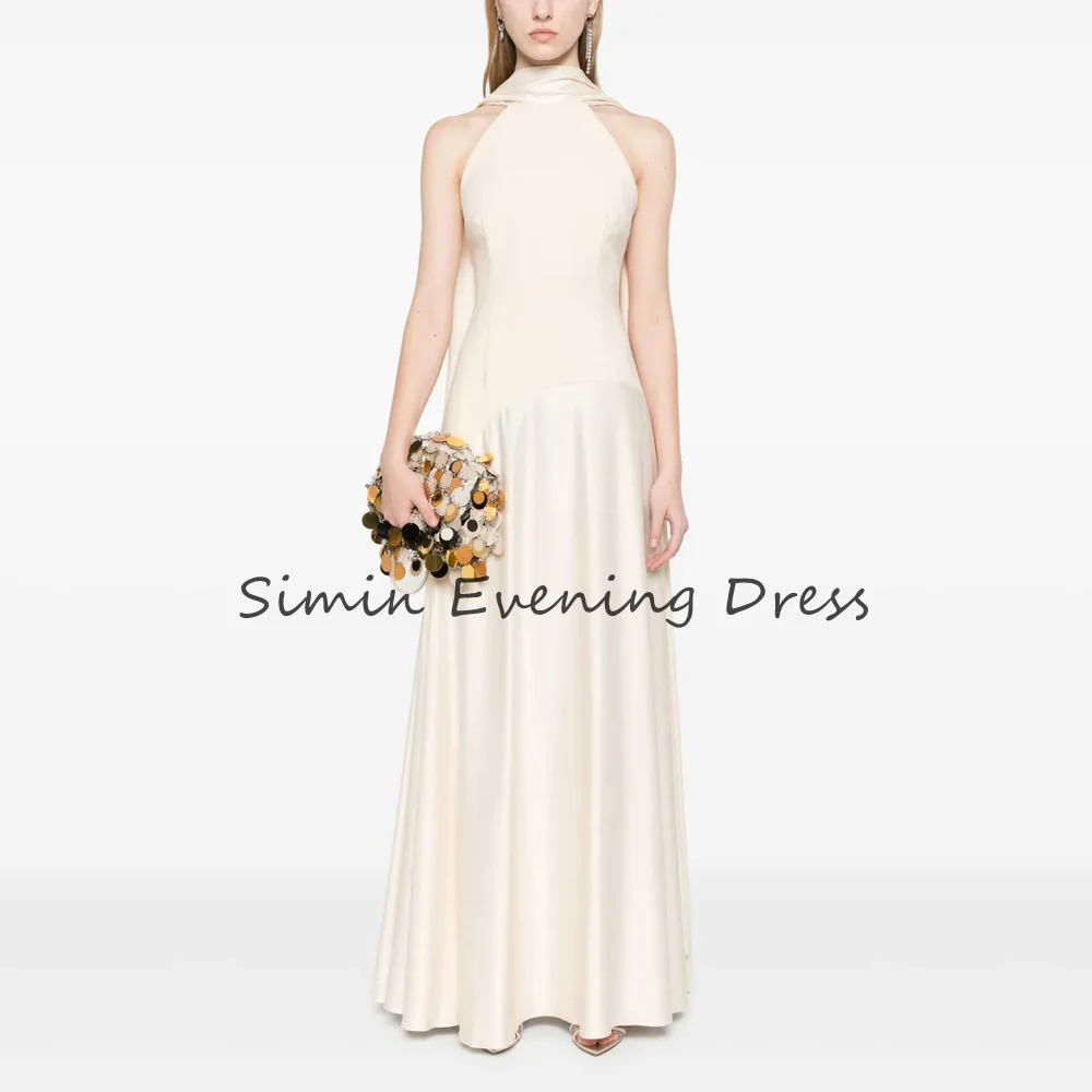 

Simin Satin A-line Draped O-neck Simple Evening Dresses For Women 2025 With Sleeveless Floor Length Elegant Cocktail Dress