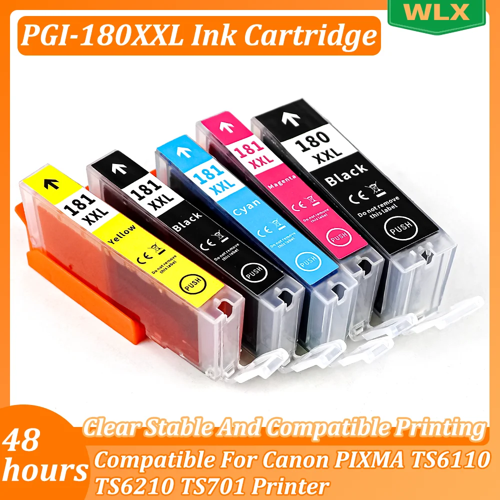 SET PGI180XXL PGI-180XXL Ink Cartridge 180XXL With Chip Compatible For Canon PIXMA TS6110  TS6210 TS701 Printer KCMY