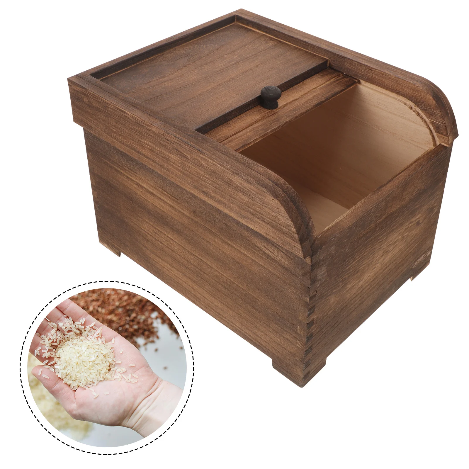 

Wooden Rice Container Large Capacity Moisture-Proof Pest-Resistant Grain Storage Bin For Kitchen Cereal Food Organizer