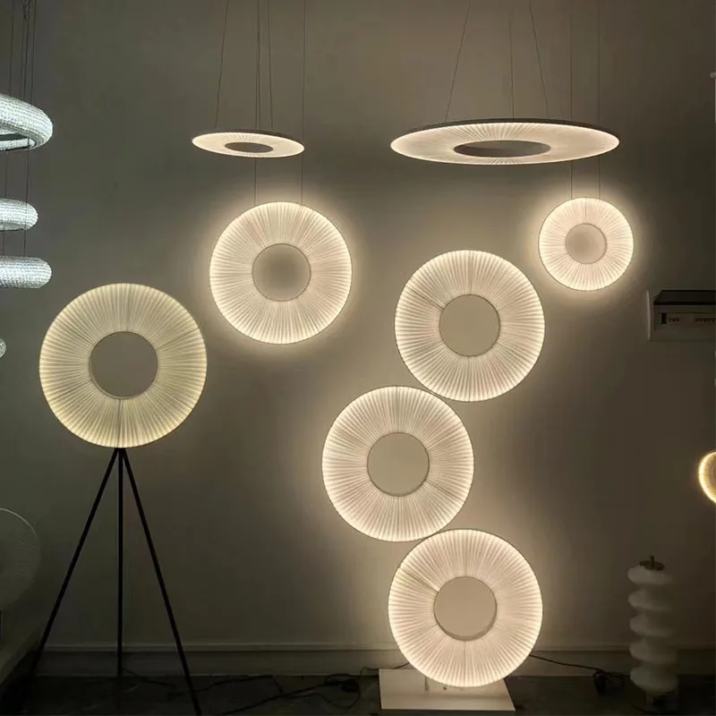 

Minimalist circle chandelier living room floor lamp post-modern design sofa art creative decoration bedroom exhibition hall vert