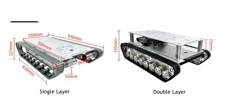 T800S Pro Single Layer Robot Tank Chassis Metal Track 15KG Load Capacity With Open Source Electronic Control Development Kit