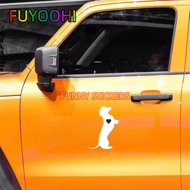 FUYOOHI Dachshund Standing Heart Dog Body Long Hound Dog Wiener Silhouette Vinyl Sticker For Car, Truck, Van Laptop