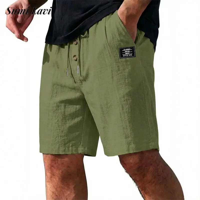 

New Casual Breathable Linen Shorts 2026 Summer Vintage Drawstring Button Men Loose Shorts Vacation Daily Leisure Linen Bottoms