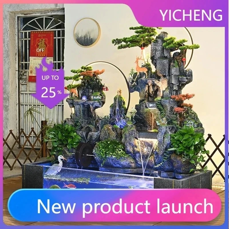 rockery, flowing water fountain ornament, lobby garden layout, floor-to-ceiling feng shui whl to attract wealth