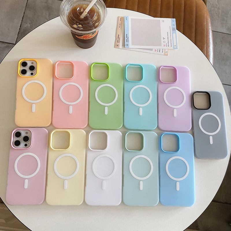 Candy Color For Magsafe Magnetic Wireless Charging Case For iPhone 16 15 13 14 11 12 Pro Max 16 Plus 2 in 1 Matte Silicone Cover