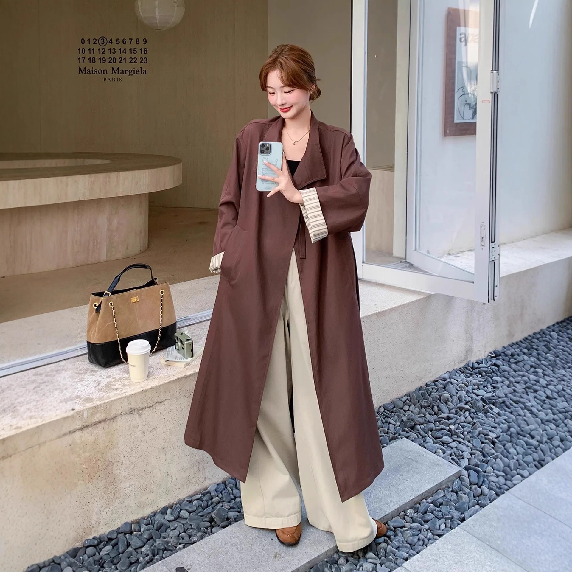 

SuperAen Coffee-colored Retro Long Trench Coat for Women 2026 Autumn New French Style Casual Elegant Oversize Coats