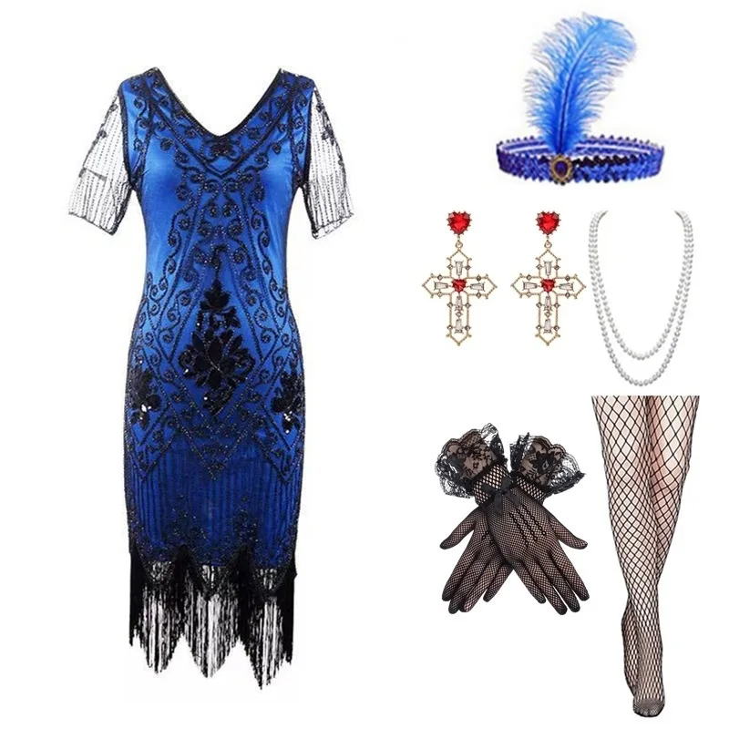 개츠비 섹시 프린지 이브닝 드레스 920 레트로 파 스팽글 드레스 세트 반짝이는 여성 전통 의상 무대 공연
