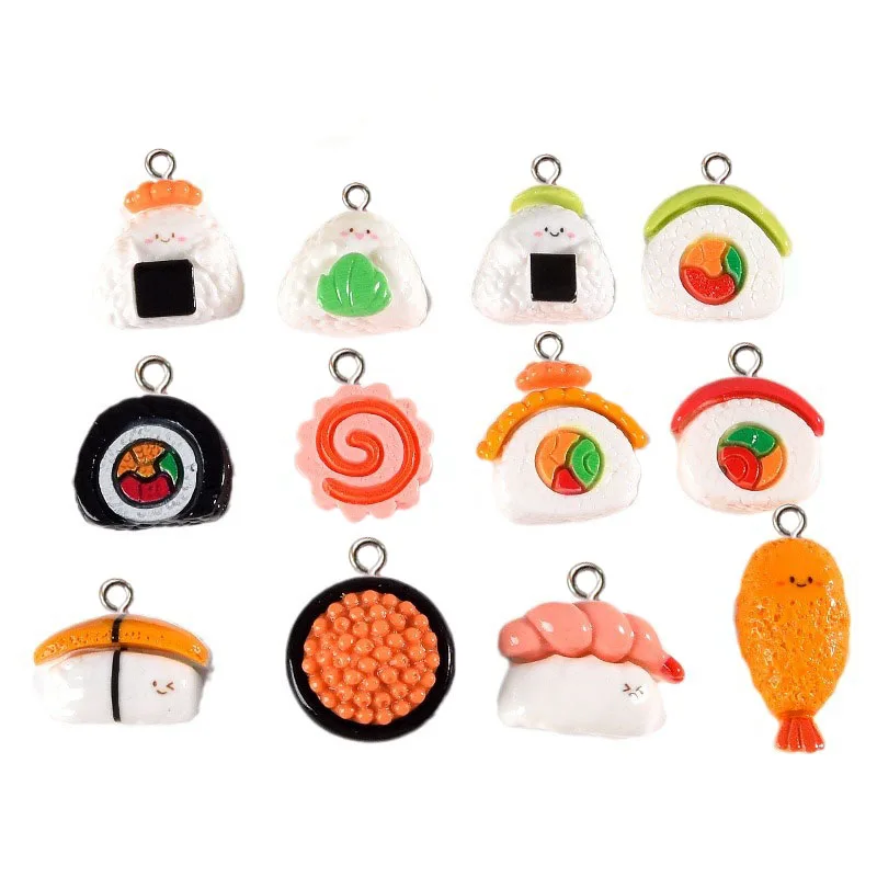 10 STKS Simulatie Glanzende Sushi Snacks Serie Plat Bedels Voor Oorbellen Armband DIY Sieraden Hangers Decoratie Accessoires