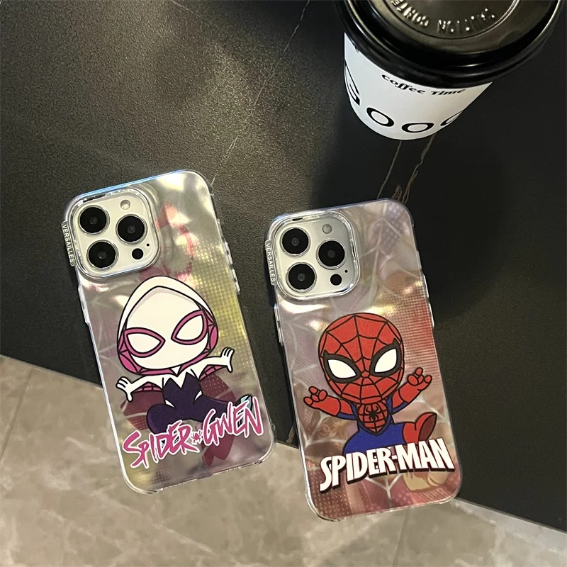 Cartoon S-Spider-Man Anime Electroplated Phone Case For iPhone 15 14 13 12 11 Pro Max Luxury Water Ripple Silicone Back Cover