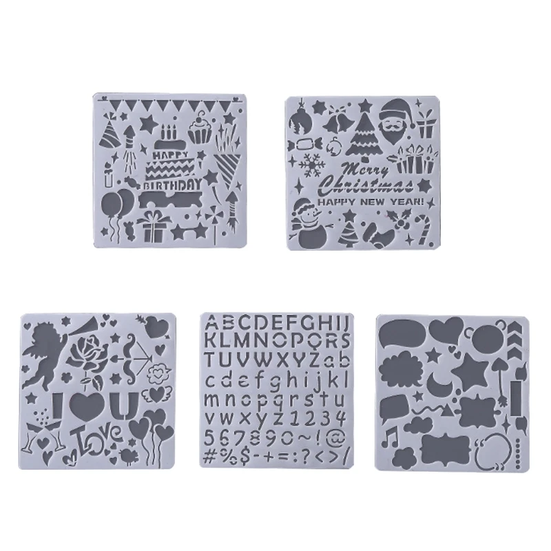 

Pack of 5 Small Hollow-out Christmas Painting PET Stencil Set DIY Tool