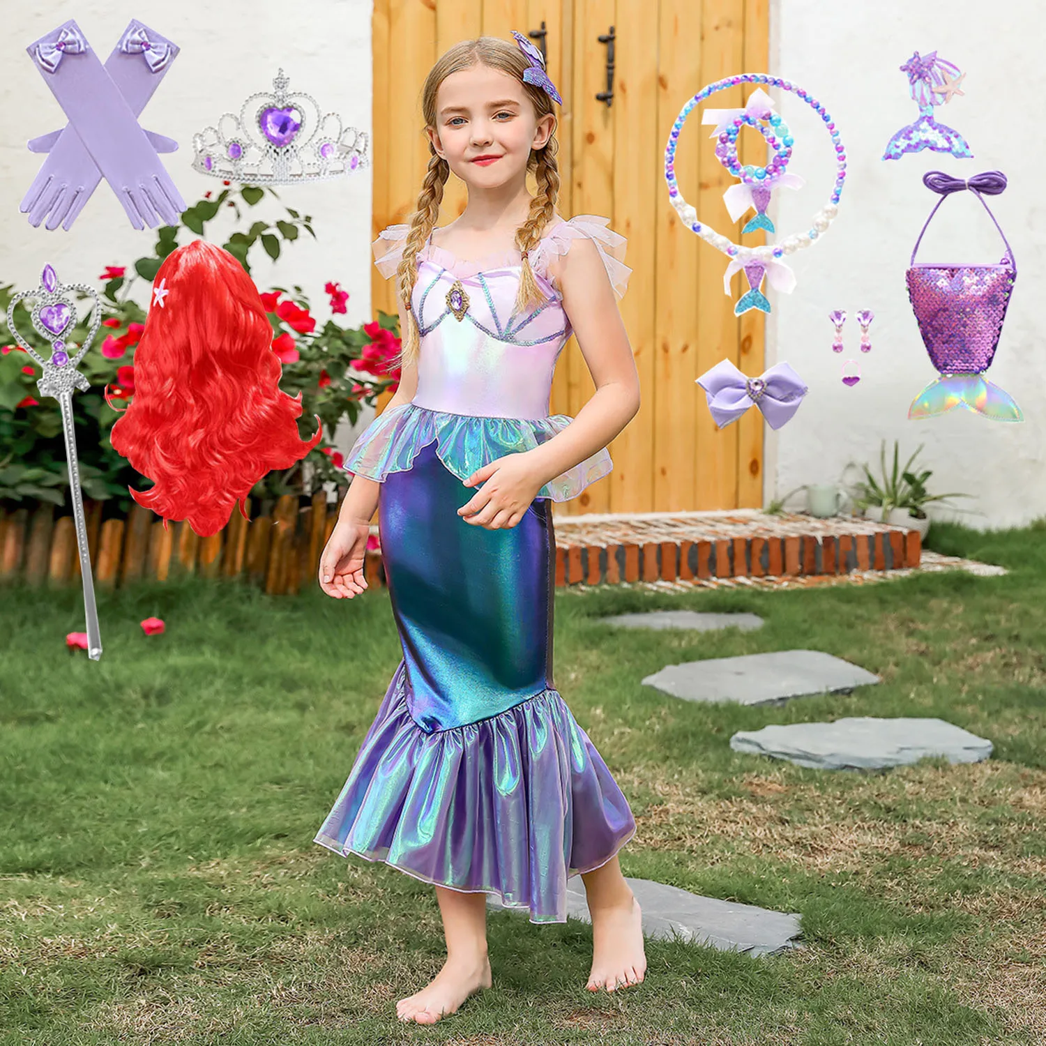 

Shiny Toddler Little Girls Movie Princess Mermaid Ariel Cosplay Halloween Dress Birthday Party Dress