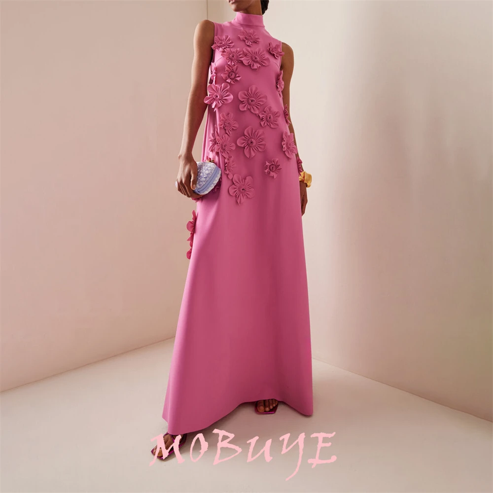 MOBUYE-Robe de Bal à Manches Courtes pour Femme, Longueur au Sol avec Fleurs, Mode de Soirée Élégante, 2024