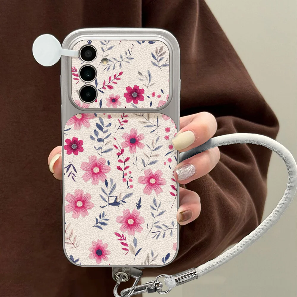 Floral PU Leather Phone Case For Samsung A57 A37 A27 A17 A07 S26 Ultra S24 FE S25 Plus A36 A56 A55 A16 Lanyard Soft Cover