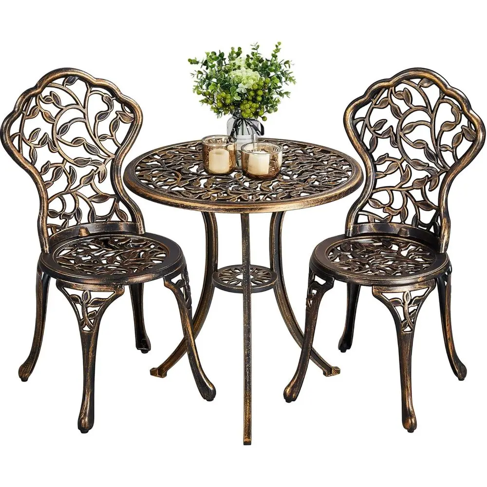 

Outdoor 3-Piece Bistro Set with Rust-Resistant Cast Aluminum, Suitable for Balcony or Garden