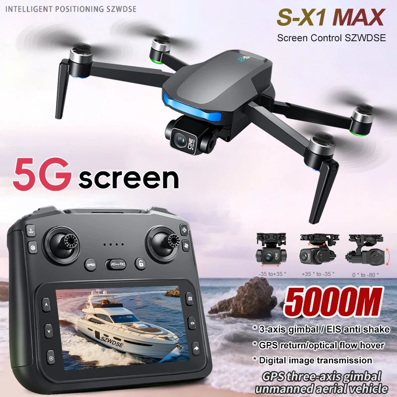 

S-X1 GPS Drone 4K Professional HD Dual Camera 5G WIFI Brushless FPV Quadcopter Foldable 3-axis Gimbal Aerial Photography RC Dron
