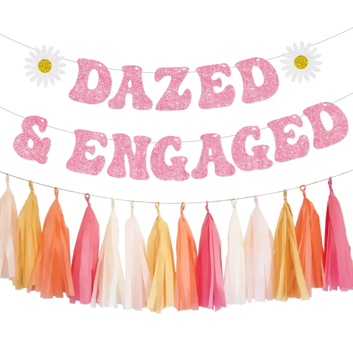 

Dazed & Engaged Bachelorette Party Decor, Pink Glitter Daisy Banner, Garland Paper Tassel, Bridal Shower, Engagement Hen Party