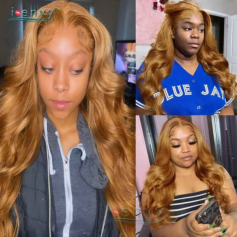 13X6 Ginger Lace Front Wig 34Inch Honey Blonde Body Wave Lace Front Wig Transparent Lace Wigs Pre-Plucked For Woman Malaysia Wig