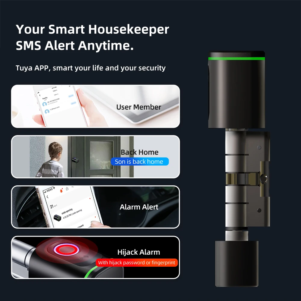 AVATTO Tuya BLE Smart Electronic Door Lock DIY Cylinder, Biometric Fingerprint APP Keys IC Card Unlock for Home Hotels Security