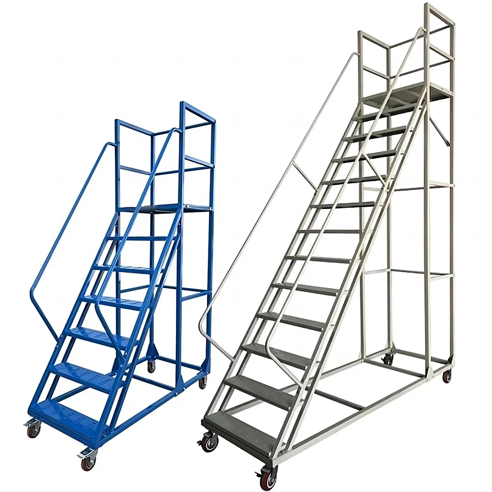 Warehouse Removable Climbing Ladder Aluminum Platform Ladder Order Picking Movable Platform Ladder 1.5-5m Rolling Pickup