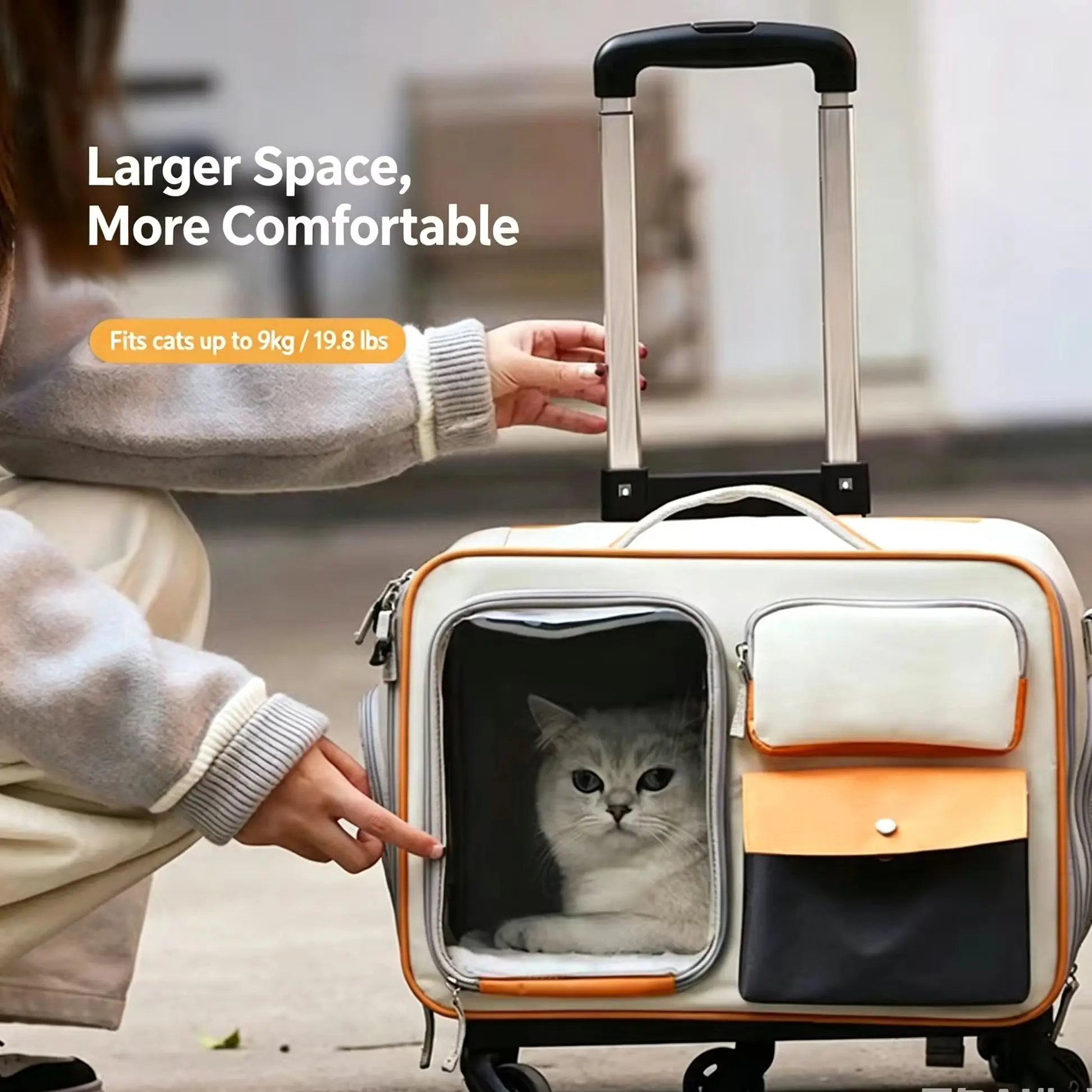 

Foldable Portable Pet Trolley Bag for Cats & Small Dogs, Cat Backpack Carrier, Pet Travel Luggage