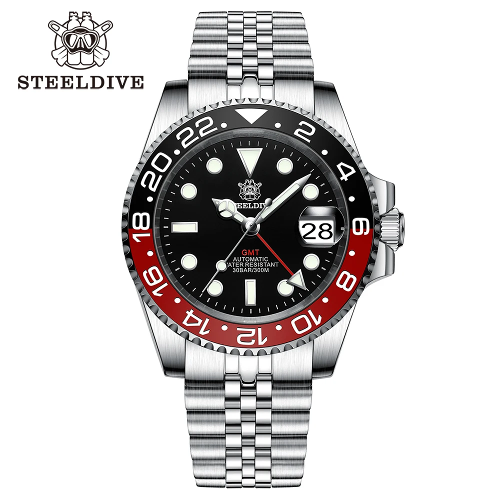 NH34-Uhrwerk Neue Uhr 2023 Vierzeiger GMT STEELDIVE 41 mm SD1993 C3 Super leuchtende 300 m wasserdichte Herren-Taucheruhr