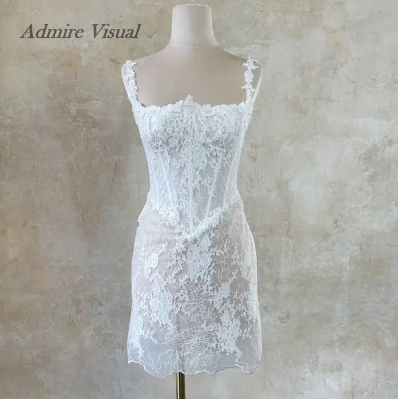 Admire Visual Wedding Dress Mermaid Lace Mini Square Neckline Sleeveless Basque With Beaded Customized Bride Gowns