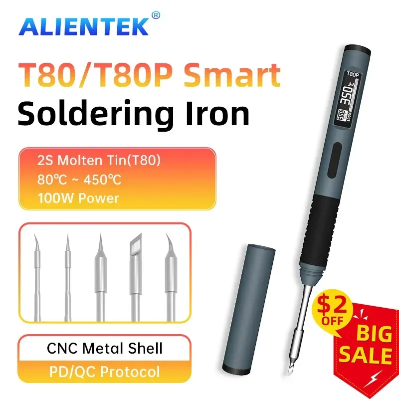 

ALIENTEK T80 T80P Smart Soldering Iron PD 65W QC Adjustable Constant Temperature Portable Smart Soldering Iron Kit C245 Tools