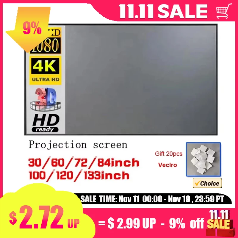 Rideau de projection portable 402, écran de projection, tissu de coulée, gril, augmentation de la luminosité pour les cortors à faible luminosité