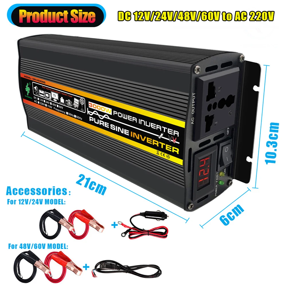 

3000W Pure Sine Wave Power Inverter For Solar System/Solar Panel/Home/Outdoor/RV/Camping Wave Power Inverter