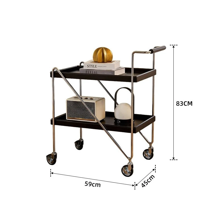 Double-layer mobile side few living room sofa home retro storage rack with roller