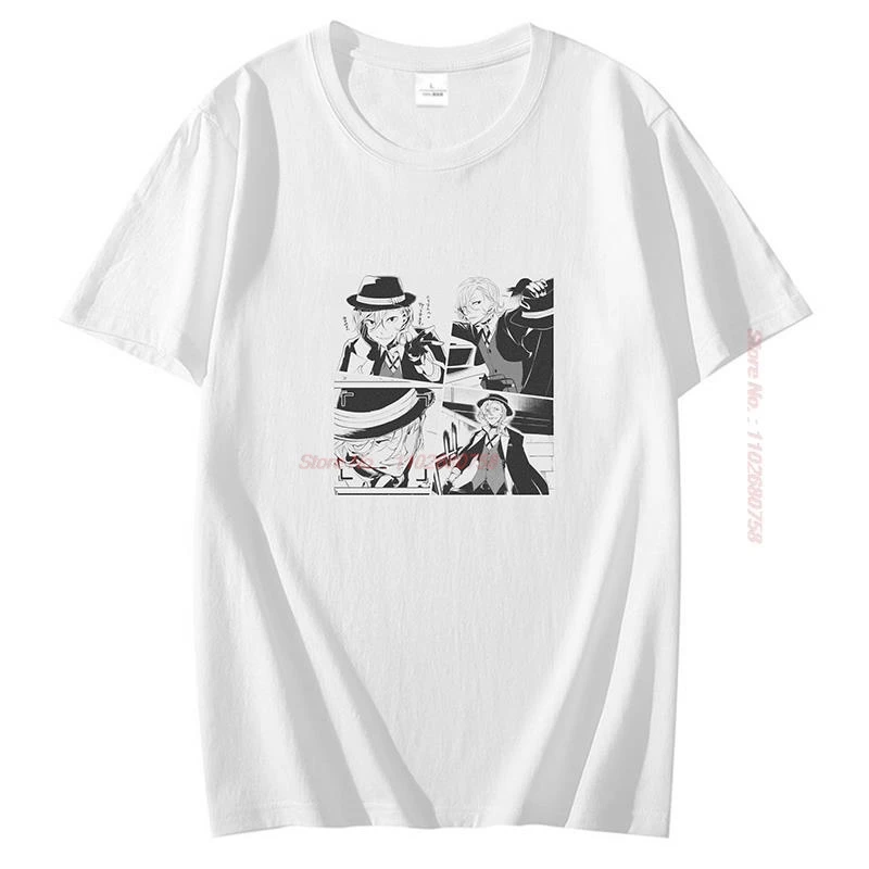 Panels Chuuya Nakahara T Shirt For Men Summer Fashion Cotton T-Shirt Bungou Stray Dogs Manga Tees Harajuku Graphic T Shirts