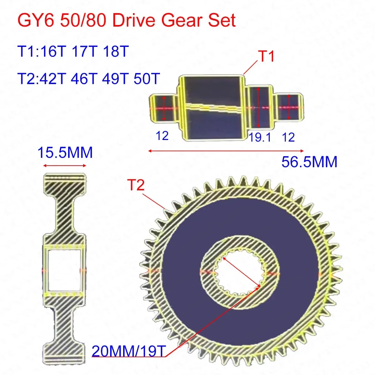 Racing Final Drive Gear Set GY6 50cc 60CC 80CC 16T 17T 18T 139QMB 1P39QMB Scooter Taotao Jonway Baotian