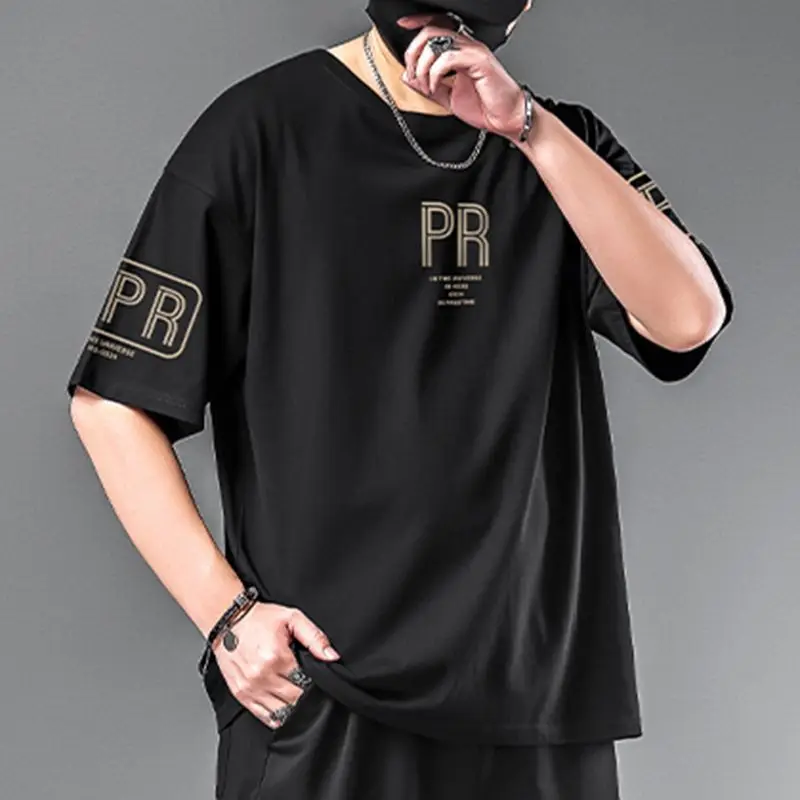 Fashion O-Neck Loose Printed Letter T-Shirt Men's Clothing 2023 Summer New Oversized Casual Pullovers Short Sleeve Tee Shirt